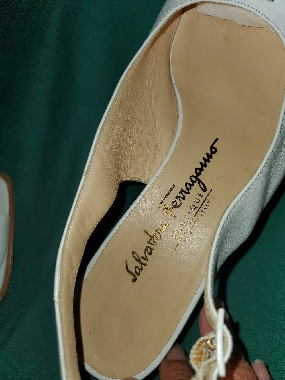 Salvatore Ferragamo Renata Spago 8.5 C open-toe slingback heels - White & Silver